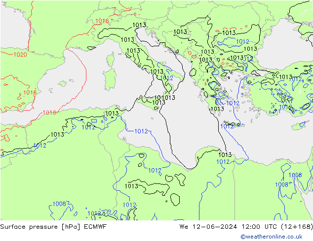 Surface pressure ECMWF We 12.06.2024 12 UTC