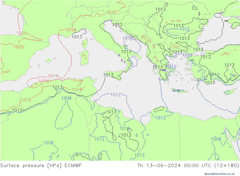 pressão do solo ECMWF Qui 13.06.2024 00 UTC