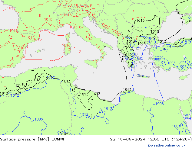 Surface pressure ECMWF Su 16.06.2024 12 UTC