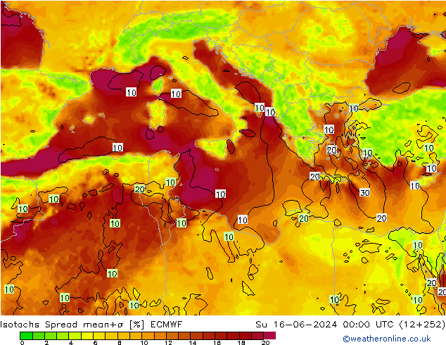 Isotachs Spread ECMWF dom 16.06.2024 00 UTC