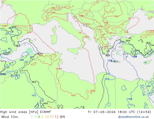 High wind areas ECMWF  07.06.2024 18 UTC