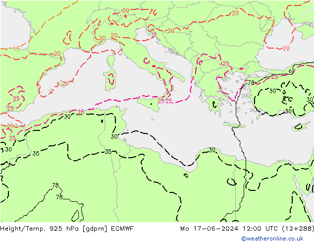 Height/Temp. 925 hPa ECMWF  17.06.2024 12 UTC