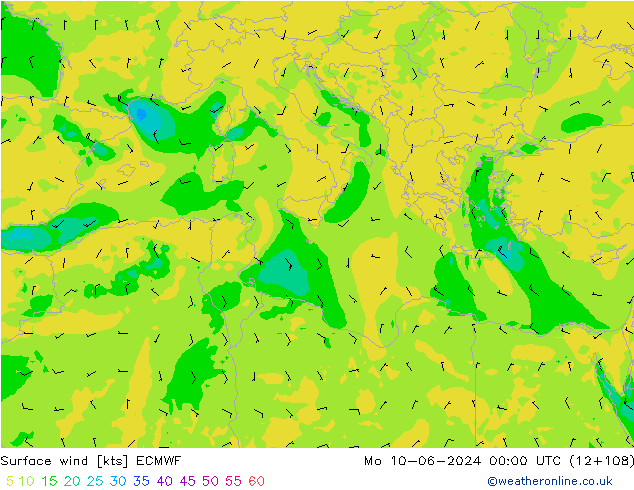 Vento 10 m ECMWF Seg 10.06.2024 00 UTC