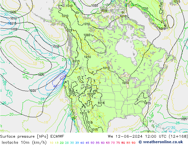 Eşrüzgar Hızları (km/sa) ECMWF Çar 12.06.2024 12 UTC