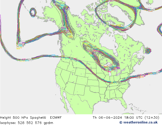 Height 500 hPa Spaghetti ECMWF Th 06.06.2024 18 UTC