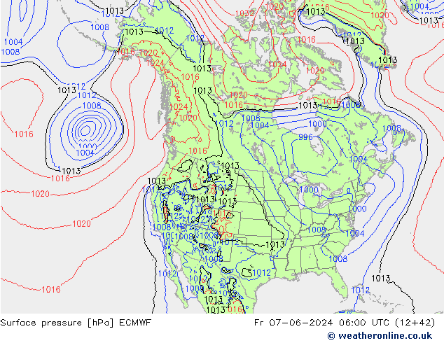 Atmosférický tlak ECMWF Pá 07.06.2024 06 UTC