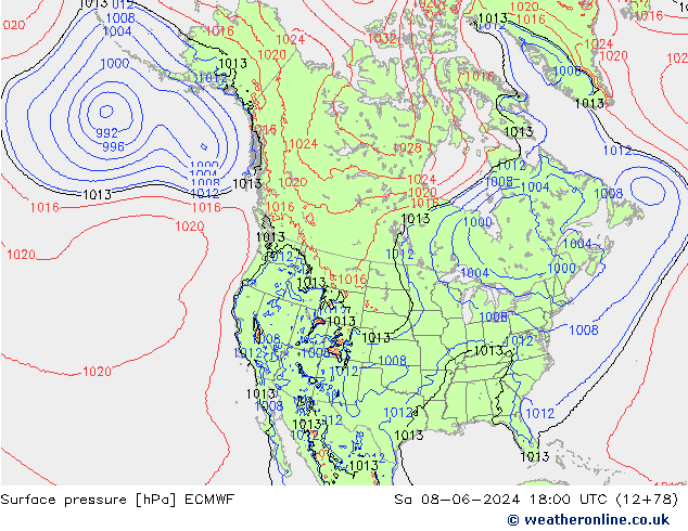 pressão do solo ECMWF Sáb 08.06.2024 18 UTC