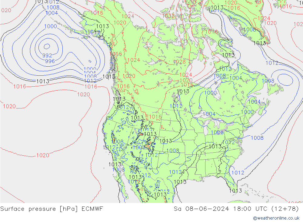 Pressione al suolo ECMWF sab 08.06.2024 18 UTC