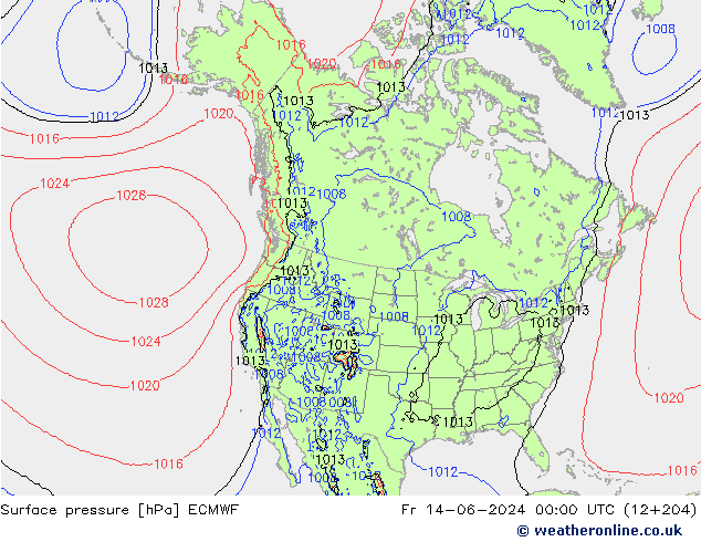 Bodendruck ECMWF Fr 14.06.2024 00 UTC