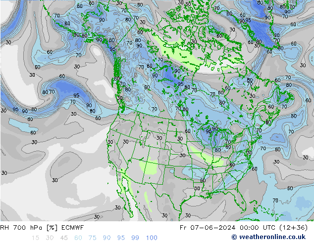 Humidité rel. 700 hPa ECMWF ven 07.06.2024 00 UTC