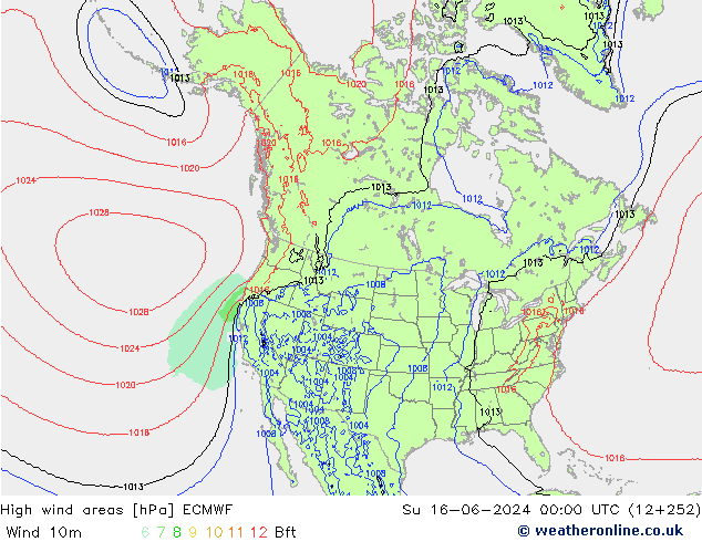 High wind areas ECMWF Вс 16.06.2024 00 UTC