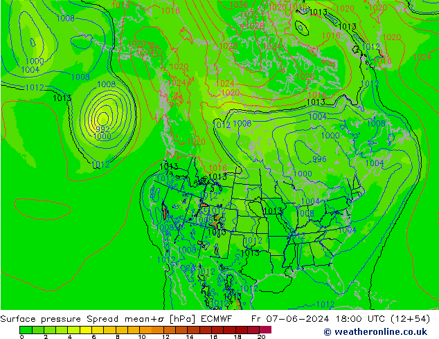 Pressione al suolo Spread ECMWF ven 07.06.2024 18 UTC