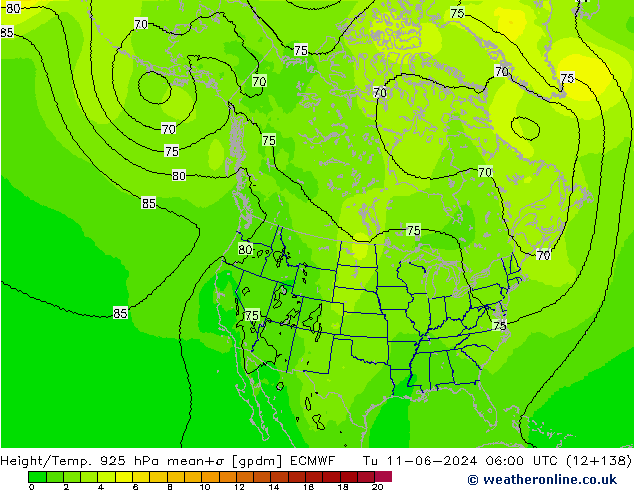 Height/Temp. 925 hPa ECMWF Di 11.06.2024 06 UTC