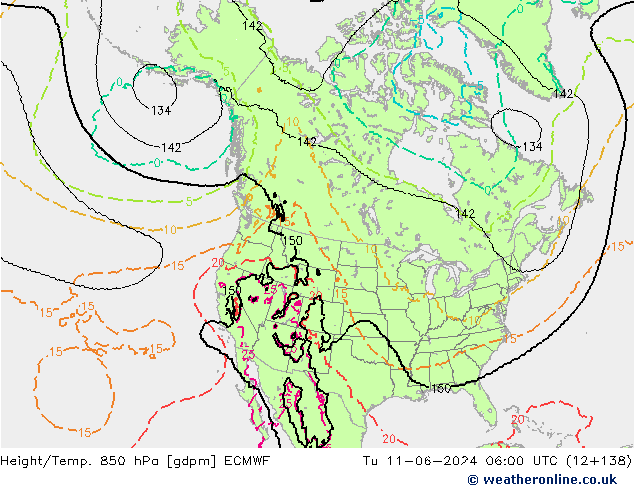 Height/Temp. 850 hPa ECMWF Tu 11.06.2024 06 UTC