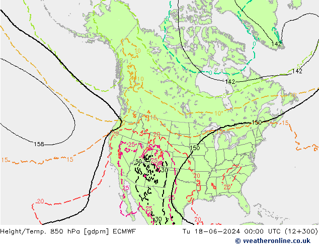 Height/Temp. 850 hPa ECMWF Tu 18.06.2024 00 UTC