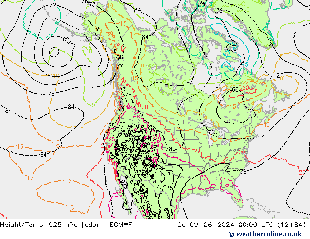 Height/Temp. 925 hPa ECMWF So 09.06.2024 00 UTC