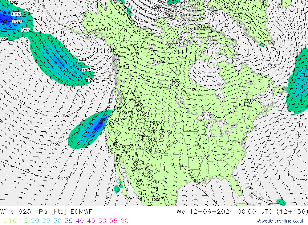 Vento 925 hPa ECMWF mer 12.06.2024 00 UTC