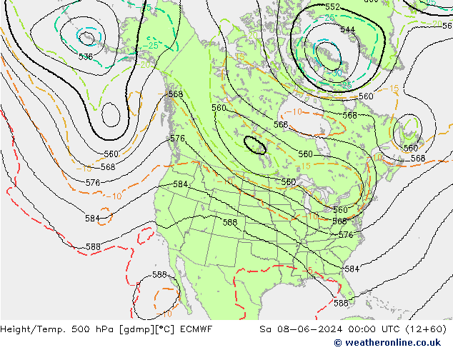 Height/Temp. 500 hPa ECMWF Sa 08.06.2024 00 UTC