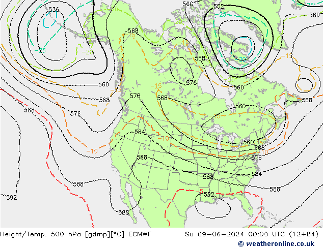 Height/Temp. 500 hPa ECMWF Dom 09.06.2024 00 UTC