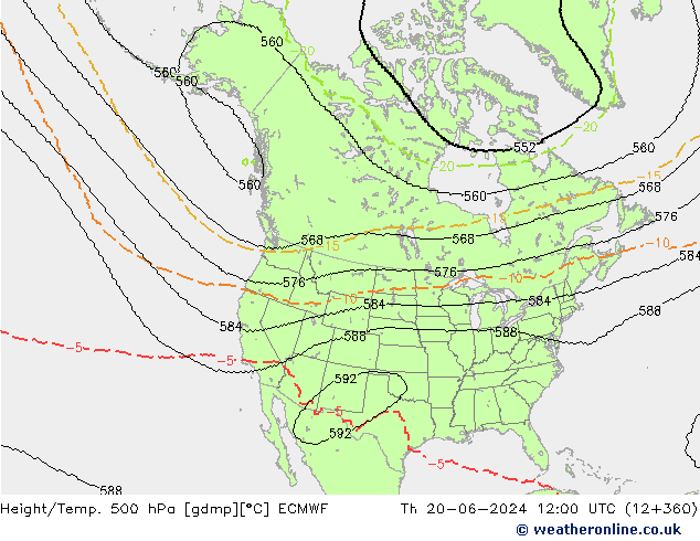 Height/Temp. 500 hPa ECMWF Do 20.06.2024 12 UTC