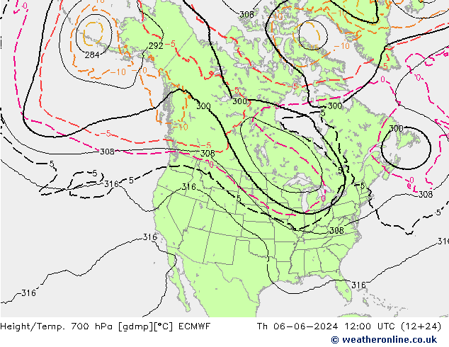 Height/Temp. 700 гПа ECMWF чт 06.06.2024 12 UTC