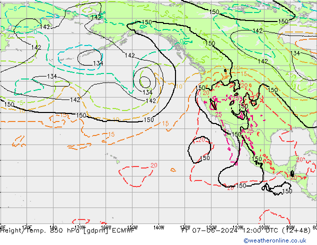 Geop./Temp. 850 hPa ECMWF vie 07.06.2024 12 UTC