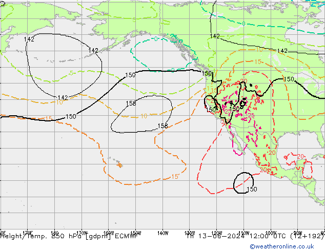 Height/Temp. 850 гПа ECMWF чт 13.06.2024 12 UTC