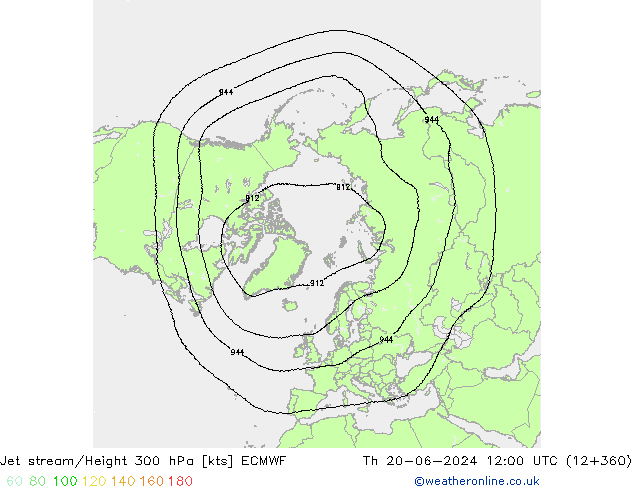 Jet stream/Height 300 hPa ECMWF Čt 20.06.2024 12 UTC