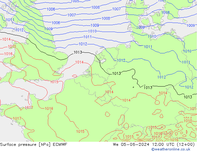 Surface pressure ECMWF We 05.06.2024 12 UTC