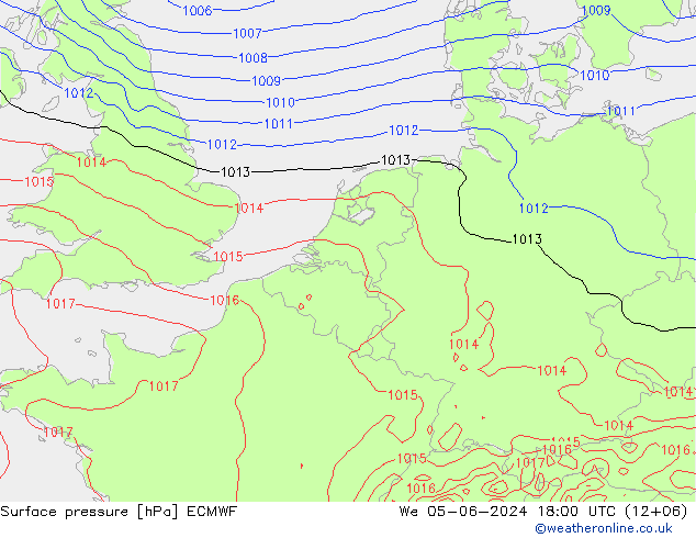 Presión superficial ECMWF mié 05.06.2024 18 UTC