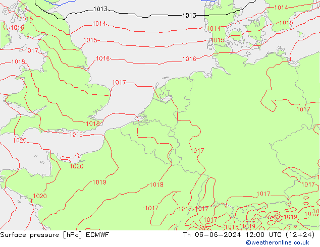 Presión superficial ECMWF jue 06.06.2024 12 UTC