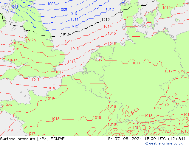 Pressione al suolo ECMWF ven 07.06.2024 18 UTC