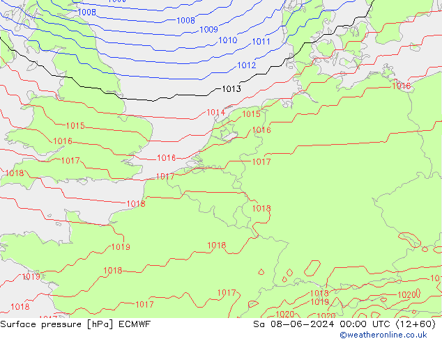 Surface pressure ECMWF Sa 08.06.2024 00 UTC