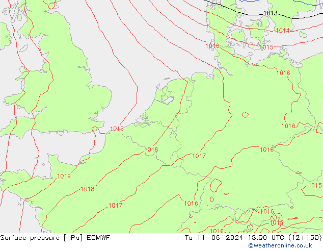 Presión superficial ECMWF mar 11.06.2024 18 UTC