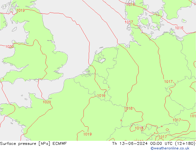 Presión superficial ECMWF jue 13.06.2024 00 UTC