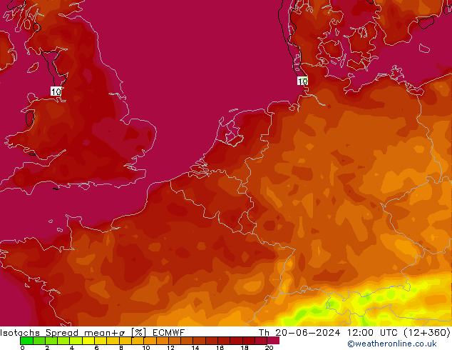 Isotachs Spread ECMWF чт 20.06.2024 12 UTC