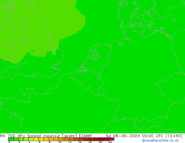 RH 700 гПа Spread ECMWF сб 08.06.2024 00 UTC