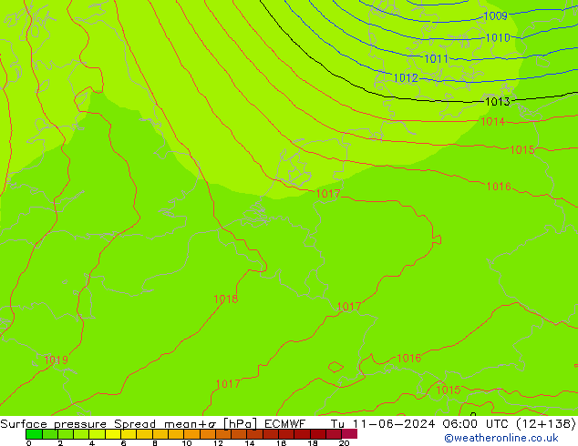 приземное давление Spread ECMWF вт 11.06.2024 06 UTC