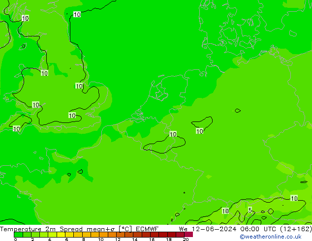 Temperature 2m Spread ECMWF St 12.06.2024 06 UTC