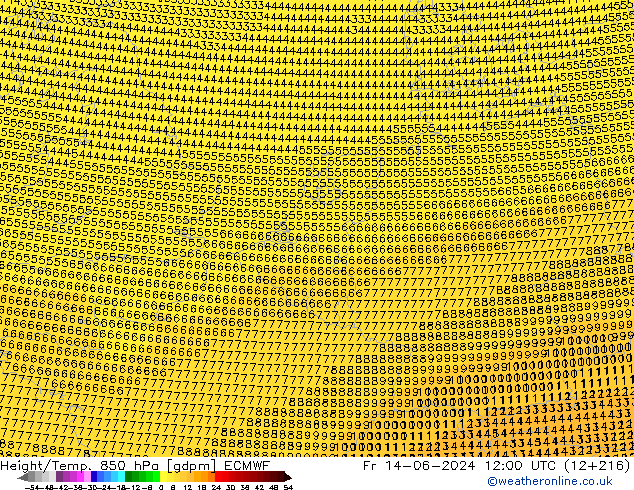 Height/Temp. 850 hPa ECMWF Fr 14.06.2024 12 UTC