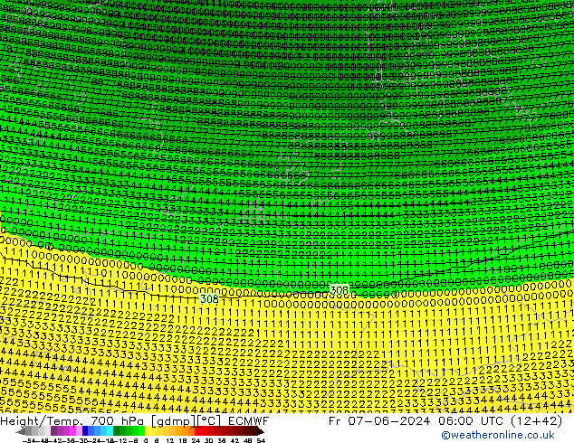 Hoogte/Temp. 700 hPa ECMWF vr 07.06.2024 06 UTC