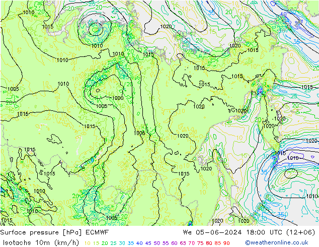 Isotachs (kph) ECMWF We 05.06.2024 18 UTC