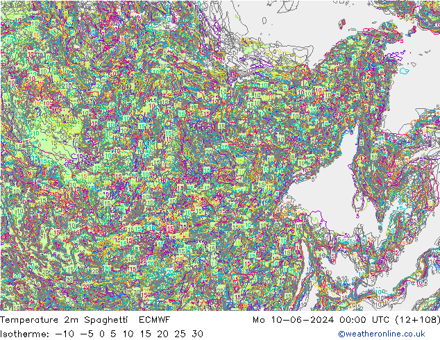 Temperature 2m Spaghetti ECMWF Mo 10.06.2024 00 UTC