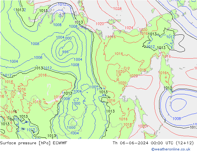 Presión superficial ECMWF jue 06.06.2024 00 UTC