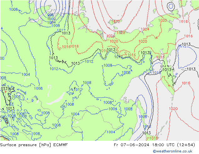 Atmosférický tlak ECMWF Pá 07.06.2024 18 UTC