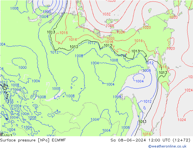 Atmosférický tlak ECMWF So 08.06.2024 12 UTC