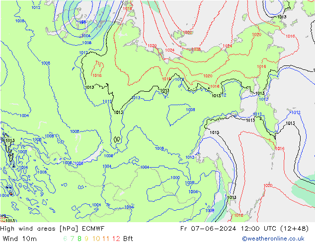 High wind areas ECMWF vie 07.06.2024 12 UTC