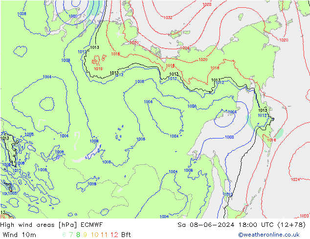 High wind areas ECMWF Sáb 08.06.2024 18 UTC