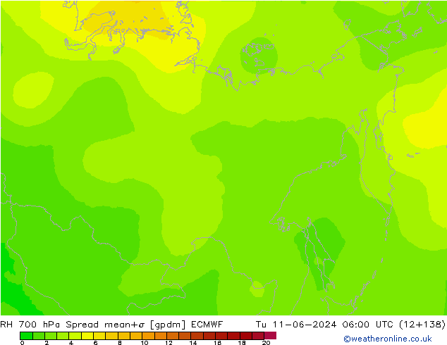 RH 700 hPa Spread ECMWF  11.06.2024 06 UTC