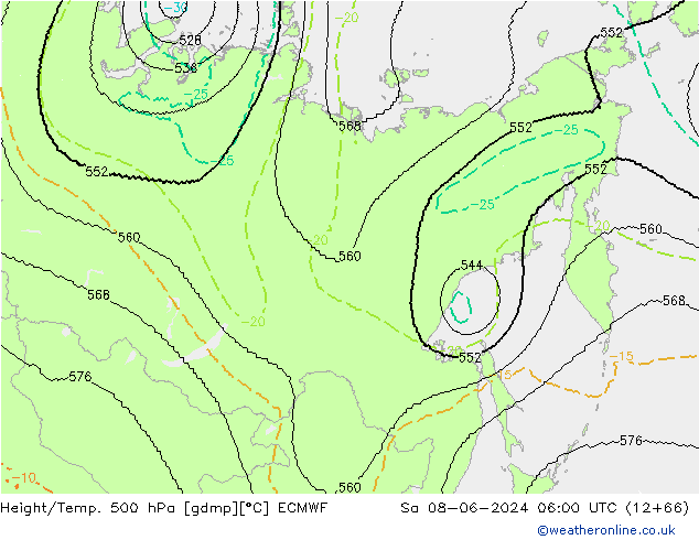 Height/Temp. 500 hPa ECMWF so. 08.06.2024 06 UTC